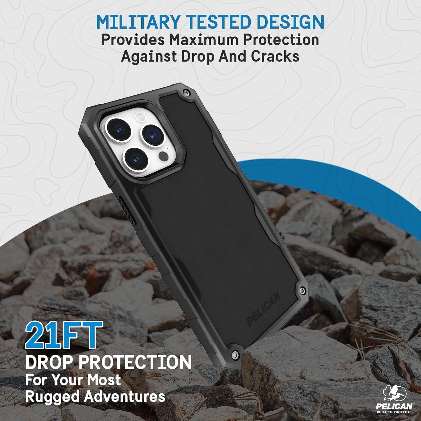 Pelican Shield Brushed Aluminum iPhone 15 Pro Case 6.1", Compatible with MagSafe, 21ft Military Grade Protection, Black