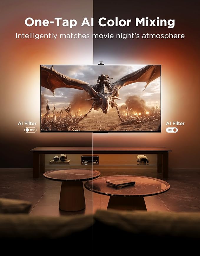 Govee TV Backlight 3 Pro with HDR Triple Camera, 11.8ft 5-in-1 RGBWWIC LED Strip Lights That Change with 55-65 Inch TVs, 75LEDs/m, Supports AI Filter, Smart App and Voice Control, DreamView Sync