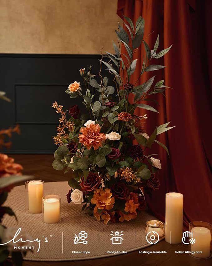 Ling's Moment 41" Tall Fall Free Standing Artificial Flowers Arrangements 2 pcs Wedding Arch Altar Stage Decorations Sunset Terracotta For Ceremony Reception Church Backdrop Outdoor Aisle Floral Party