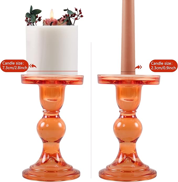 GMWD 3 Pcs Glass Candle Holder Set Clear, Orange Rose Candlesticks Holders Pillar Taper Candles Tealight Stand for Wedding Centerpieces Home Decorations Dining Table