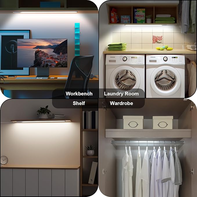 LED Under Cabinet Lighting with Touch Switch, Dimmable Under Cabinet Lights, Under Counter Lighting for Desk, Cold White 6000K