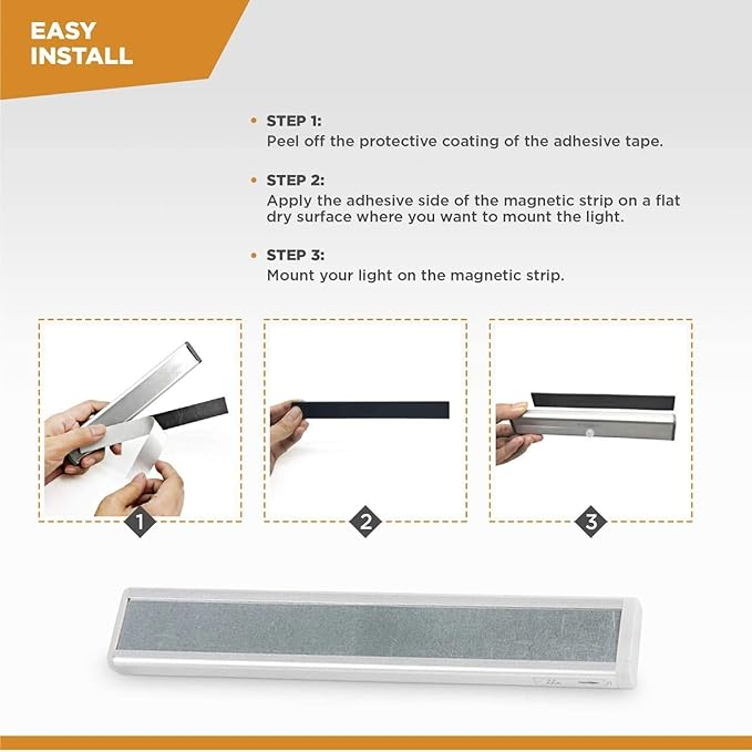 VYANLIGHT Motion Sensor LED Under Cabinet Lights, 10 LED Light Strips for Closet, Kitchen, Bathroom, Pantry - Battery Operated, Wireless, Peel and Stick, 3 Pack