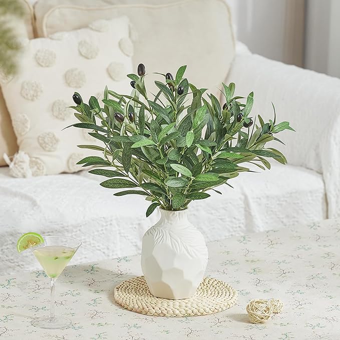 10 PCS 18 Inch Olive Tree Branches Greenery Stems Artificial Plants Faux Olive Branch for Vase Realistic Green Stem Home Decor Indoor