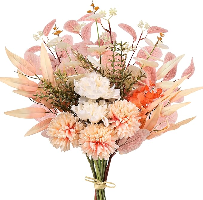 Fake Artificial Flowers Bouquet for Decoration, Silk Flower Arrangements Faux Flowers Plant Wedding Bride Bouquets Tables Centerpieces for Rustic Home Decor Indoor Vase Floral Table Decor (Champagne)