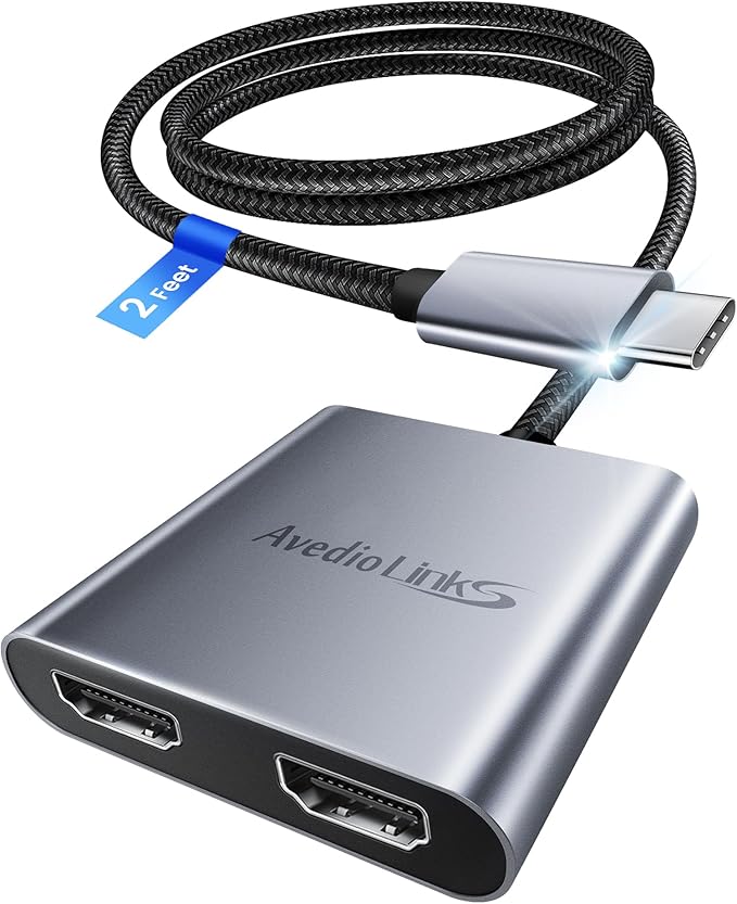 avedio links USB C to Dual HDMI Adapter 4K@60HZ, Type C to HDMI Splitter for Dual Monitors Extended Display,Compatible for USB C 3.0/3.1,Thunderbolt 3,Support Dual 4K 30Hz【MST Mode Only for Windows】
