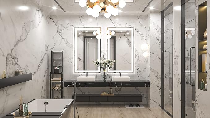 Keonjinn LED Bathroom Mirror with Lights, 40 x 24 Inch Front Lighted Vanity Mirror, HD Tempered Glass, UL-Listed LED Driver, Anti-Fog, 6000K Dimmale, Memory Function, Easy Installation
