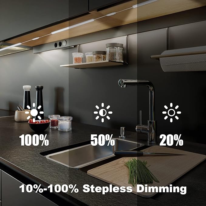 Under Counter Lights for Kitchen, 3 Packs x 12 Inch Dimmable LED Under Cabinet Lighting, Cold White 6000K, Plug-in Under Cabinet Lights with Memory Function