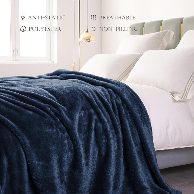 Exclusivo Mezcla Plush Fuzzy Fleece Bed Blanket Queen Size, Super Soft, Fluffy and Warm Blankets Suitable for All Seasons (Navy Blue, 90x90 Inches)