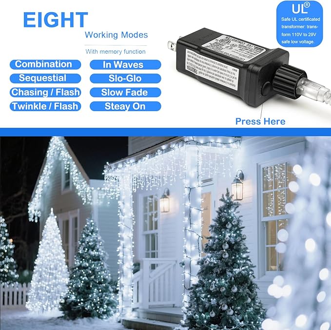Decute 800LED 272ft Christmas String Lights UL Certified 8 Modes, Waterproof Outdoor Indoor Twinkle Starry Light for Christmas Tree Patio Garden Party Decor, Cool White