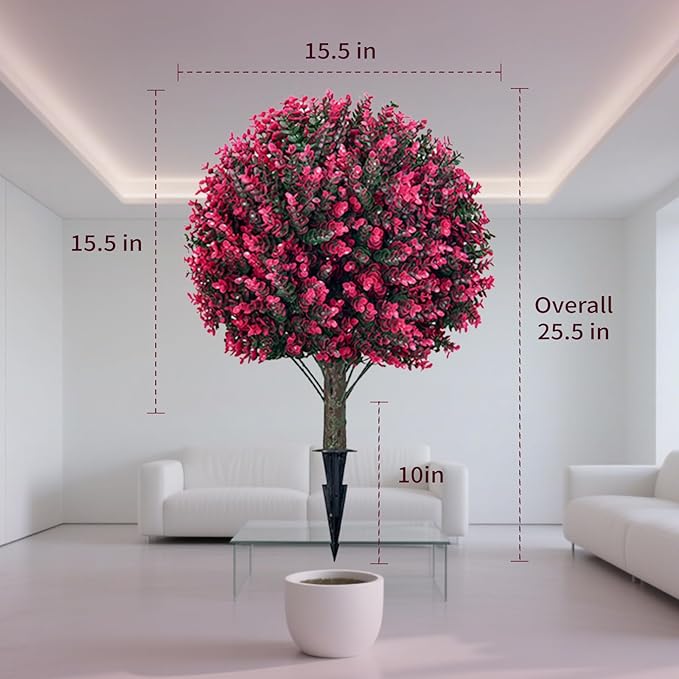 Artificial Rose Boxwood Spherical Tree, UV-Resistant Faux Shrub, Set of 2 Outdoor Artificial Plants, Suitable for Gardens, Porches and Outdoor Planters [24 inches]