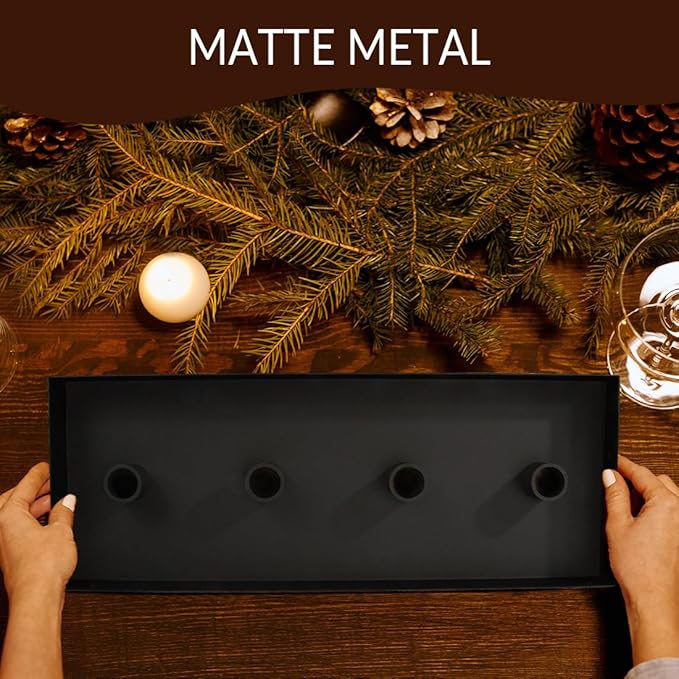 TELOSMA Advent Candle Holder - 4 Candlestick Seats, Matte Black Iron Candle Tray for Taper Candles - Autumn Thanksgiving Christmas Dining Table Kitchen Island Fireplace Mantel Centerpieces Decoration