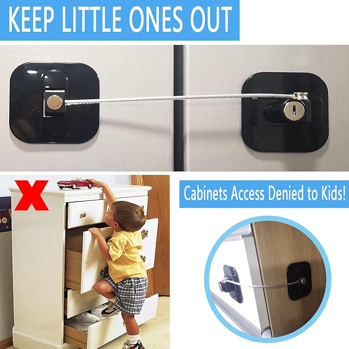 YEYA Upgraded Refrigerator Locks for Adults, Drawer Lock with Key, Cabinet Lock for Baby Proofing 2 Pack Black