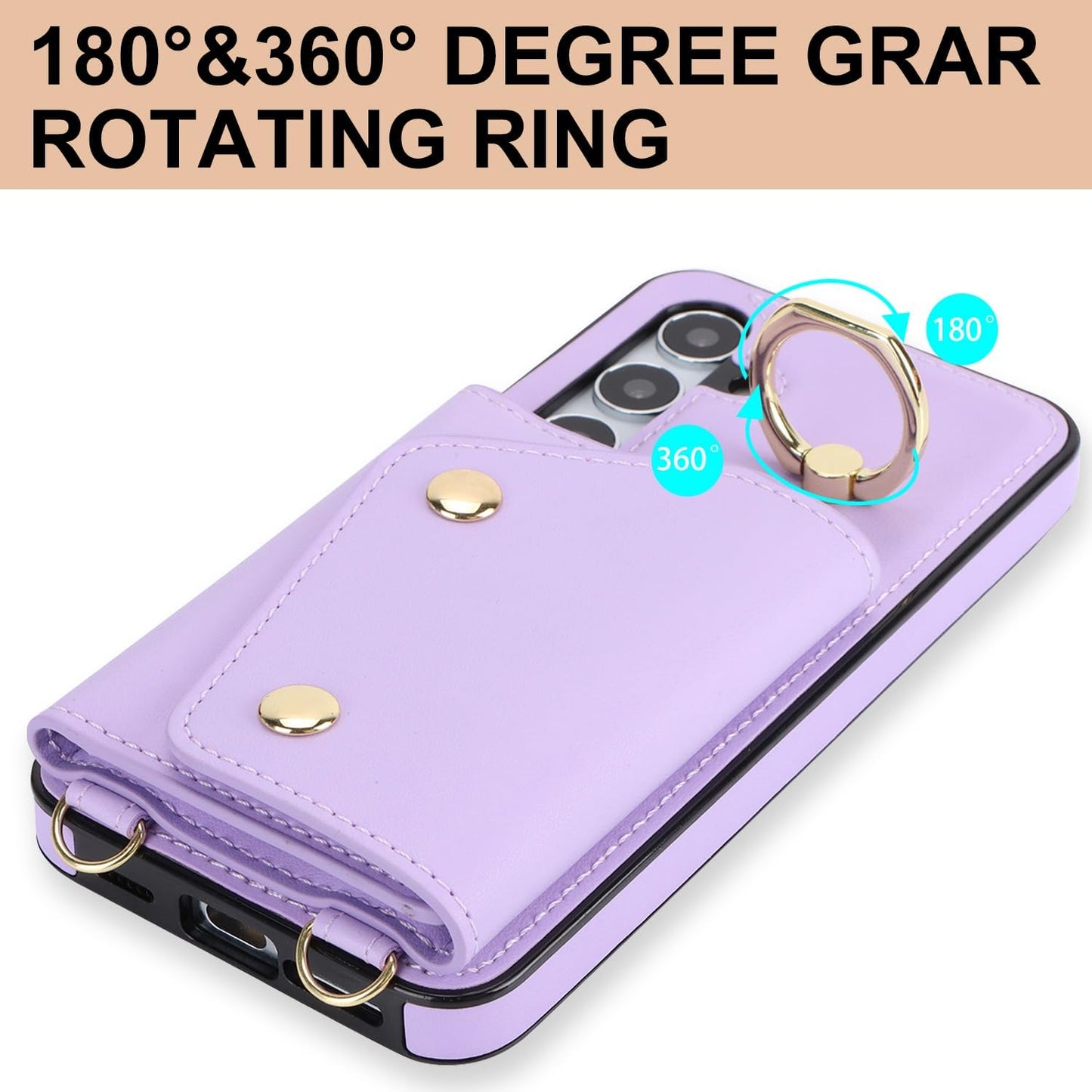 Samsung Galaxy S24 Phone Case for Women, Crossbody Wallet Case with Credit Card Holder Lanyard Shockproof Purse