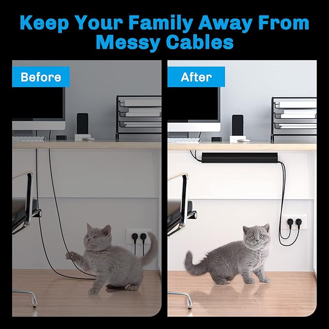 Delamu 2 Pack Safe & Tidy Cable Management Solution - Protect Kids & Pets with Home & Office Cable Management Under Desk, Cable Organizer, Cable Management Kit, Cord Organizer for Desk, 15.7in x 2