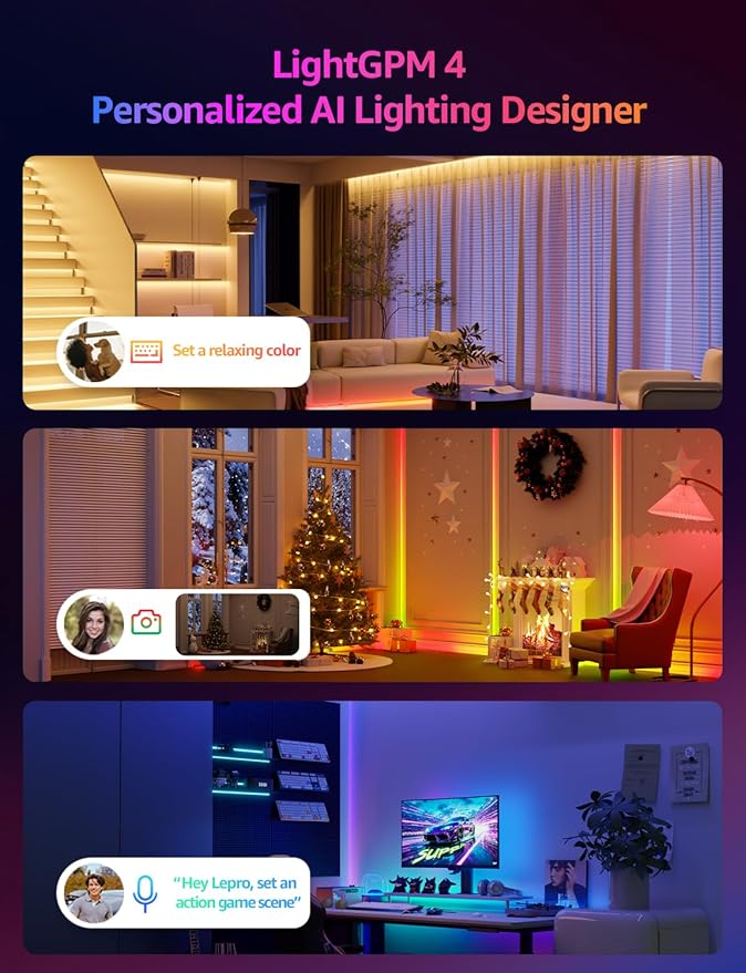 Lepro S1 AI LED Strip Lights for Bedroom - 16.4ft Smart RGB Light Strips with IC and Rainbow Chasing Effects, Color Segment DIY, Personalized Al Lighting Designer, No Remote, 2.4G Wi-Fi & Bluetooth