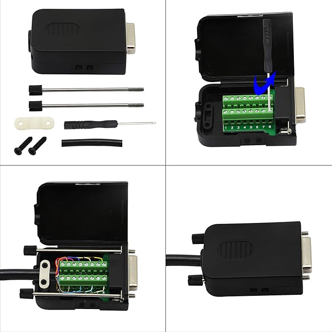 CERRXIAN DB15 Breakout Connector, DB15 D-SUB Female Solderless Serial to Screw Wiring Terminal Signal Module Breakout PCB Board with Plastic Case & Screws Long Bolt (Black) (FB)