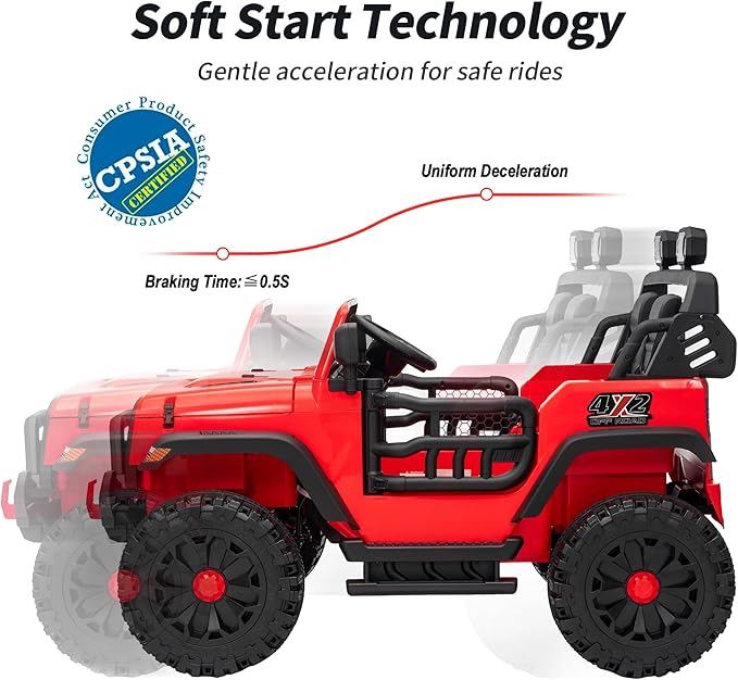 2 Seater Ride on Car Truck, 12V Kids Electric Ride on Toy for Big Kids Age 3-8 w/Remote Control- Red