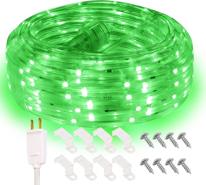 Green Rope Lights, 16.4ft Waterproof LED Strip Light, Indoor Outdoor flexibe Decorative Lighting for Home Christmas Holiday Garden Patio Party