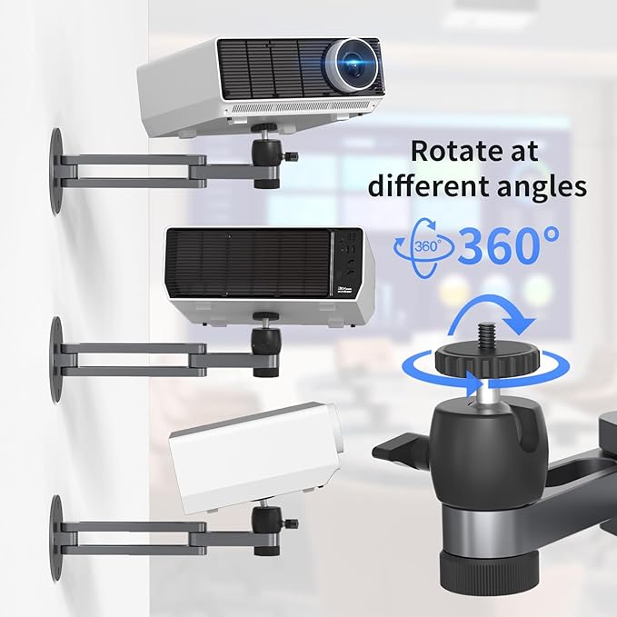 Foldable Projector Wall Mount Universal Adjustable Ceiling Wall Projector Mount Aluminum Alloy Projectors Stand,1/4" and M6 Screw Size (foldable wall mount)