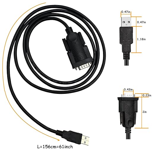 USB to RS232, Universal Serial Adapter Wire with Chipset, USB 2.0 to Male DB9 Debugging Cable for Windows 11,10, 8, 7, Vista, XP, Engraving Machine, Linux and Mac OS, USB Extension Cables