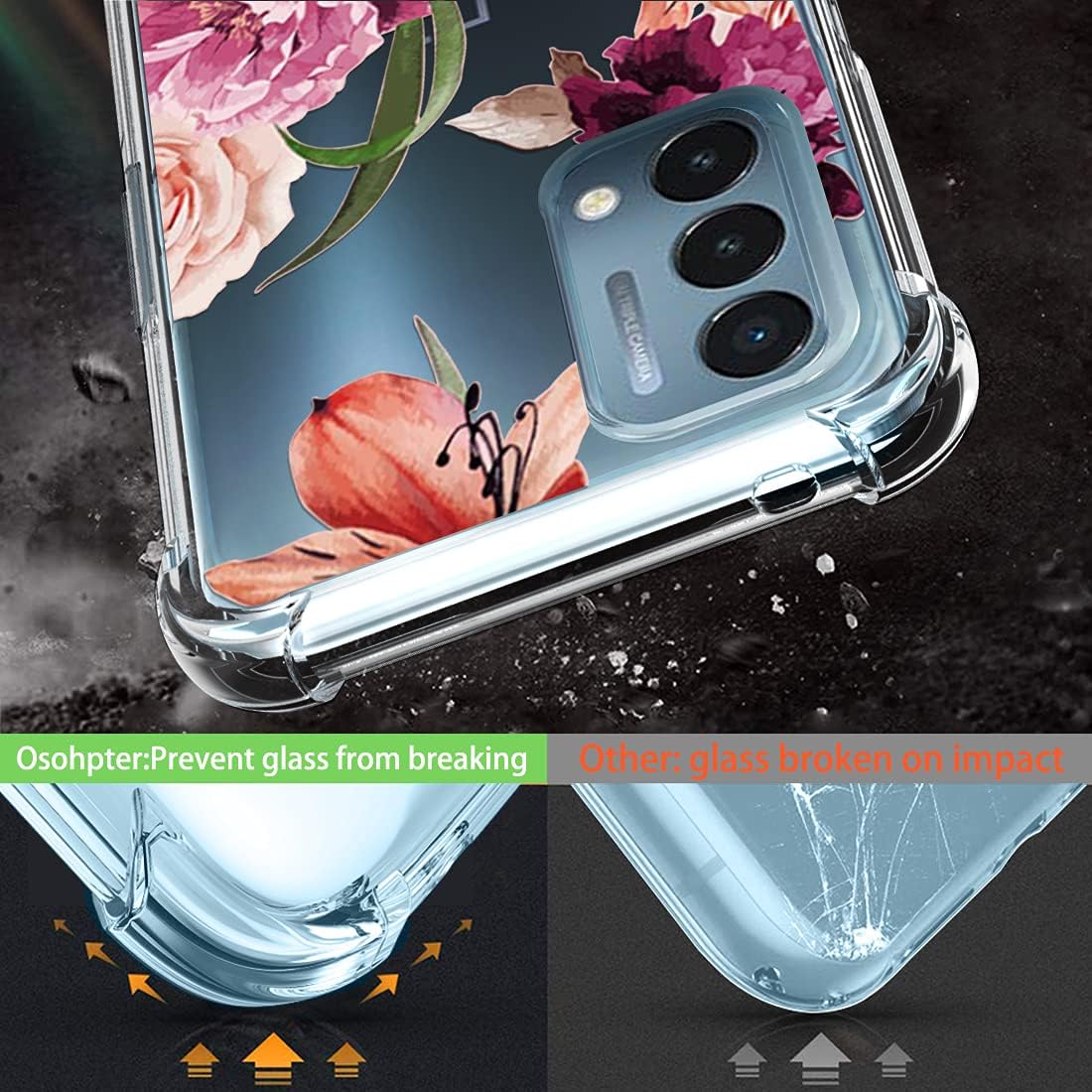 Osophter Case for Oneplus Nord N200 5G, Purple Flower with Screen Protector, Shock-Absorption TPU Cover for 1+Nord N200
