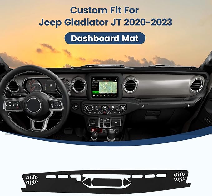 Dashboard Cover Mat Custom Fit for Jeep Gladiator JT 2020 2021 2022 2023 2024 Dash Cover Nonslip Dash Mat Protector Sunshade No Glare Black