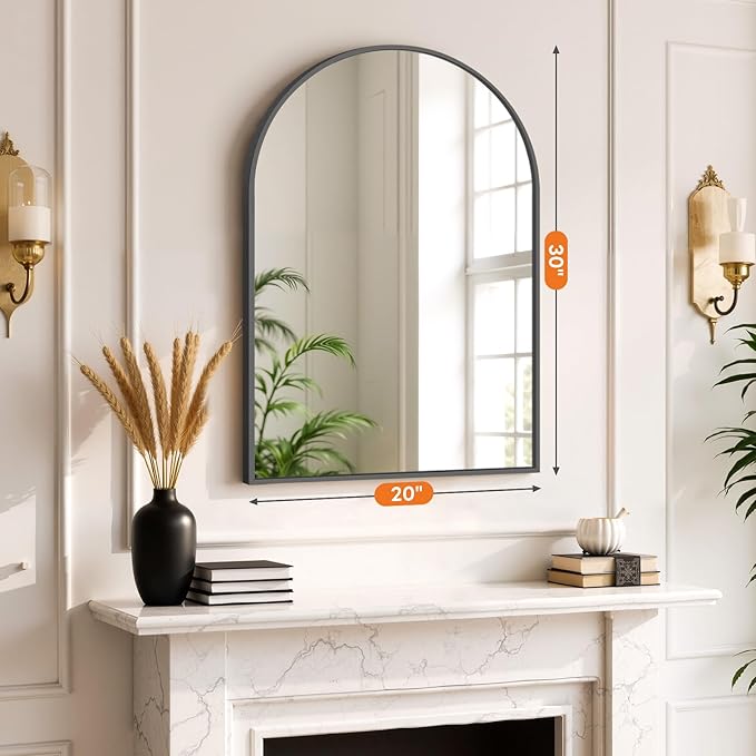 Sweetcrispy Arched Bathroom Mirror 30x20.5 Inch Black Metal Framed Arch Vanity Mirror for Wall, Over Sink, Farmhouse, Restroom, Anti-Rust, Modern Decorative, Hanging or Leaning