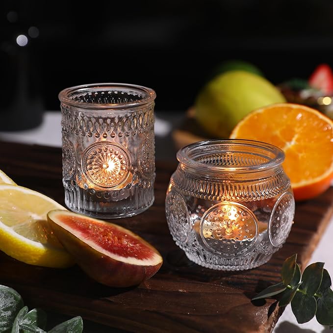 12pcs Clear Assorted Votive Candle Holders for Table Centerpieces, Glass Tea Lights Candle Holder for Wedding Decorations, Vintage Boho Home Tea Party Decor, Sunflower Decorations