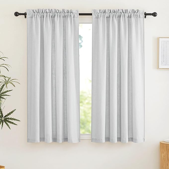 RYB HOME Grey Sheer Curtain Drapes for Bedroom, Soft & Durable Textured Fabric Semi Sheer Curtain Panel for Bedroom Home Office Foyer School Dorm, Dove Grey, Wide 52 x Long 63 per Panel, 1 Pair