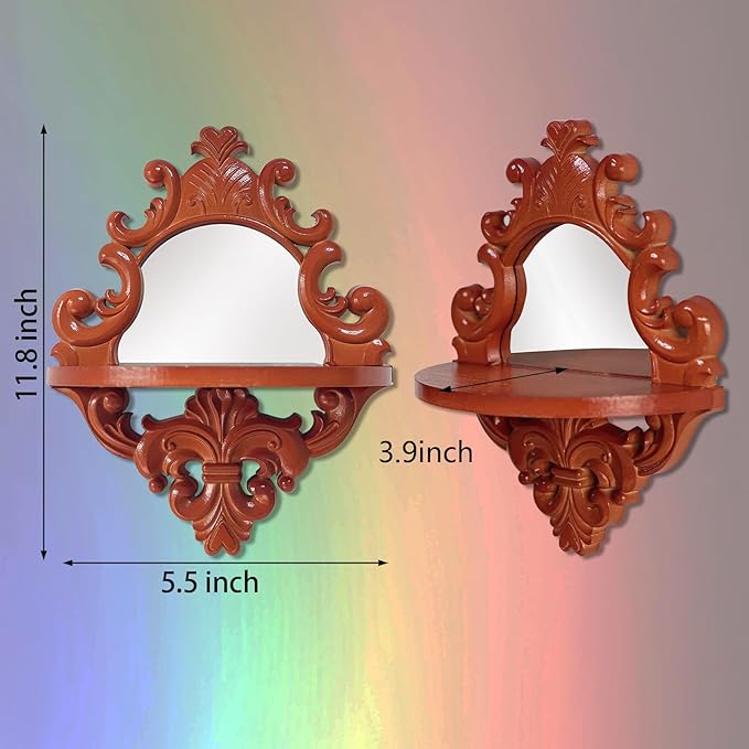 Three-Dimensional Relief Candle Sconces Set 2 Rustic Wall Mount Candle Holders Wood Hanging Wall Decor Mirrored Wall Art Hand Carved Home Decoration Brown