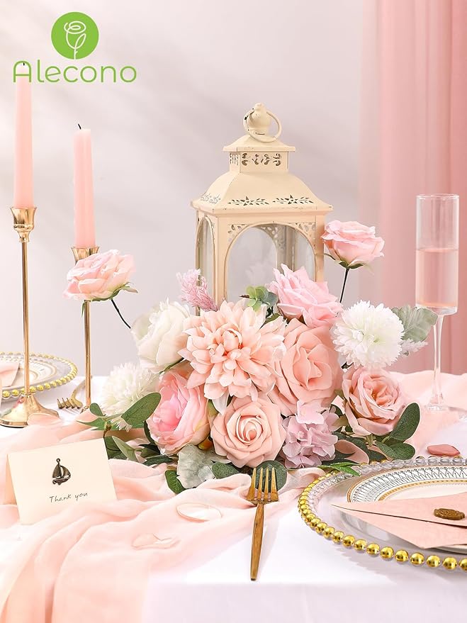 Alecono Artificial Flowers, Pink Fake Flowers Combo Box with Stems for DIY Wedding Bridal Bouquets, Cake Party Table Centerpieces Home Decor