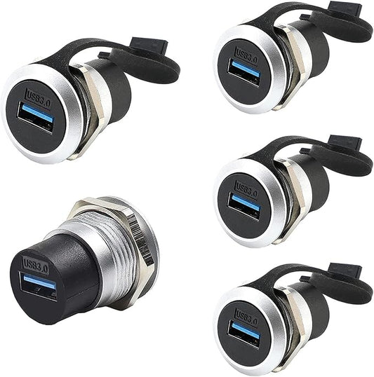 PENGLIN 5PCS USB 3.0 Panel Mount Coupler, USB 3.0 Panel Mount Connector Female to Female Bulkhead Extension Adapter with Water/Dustproof Cap