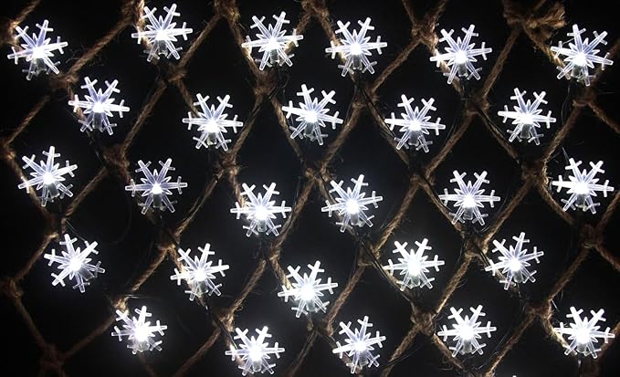 Solar Christmas Snowflake String Lights 36ft 60 LED 8 Modes Solar Fairy Outdoor Waterproof Powered String Lights for Garden Patio Yard Home Christmas Tree Parties(White-Snowflake-60LED)