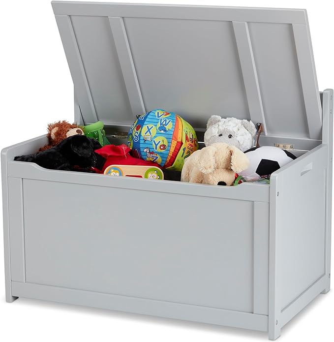 Melissa & Doug Toy Chest, Wooden Toy Storage Box with Safety-Hinged Lid, Kids Toys Storage Organizer for Playroom, Bedroom, & Montessori Classroom Furniture for Boys & Girls Ages 3+, Gray