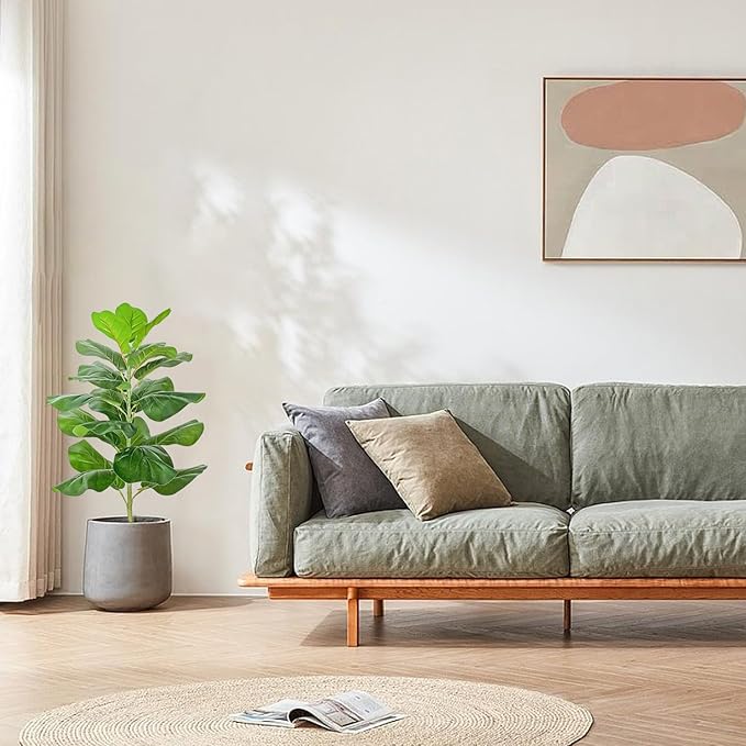 BESAMENATURE 30.5" Little Artificial Fiddle Leaf Fig Tree/Faux Ficus Lyrata for Home Office Decoration, Ships in Silvery Gray Planter