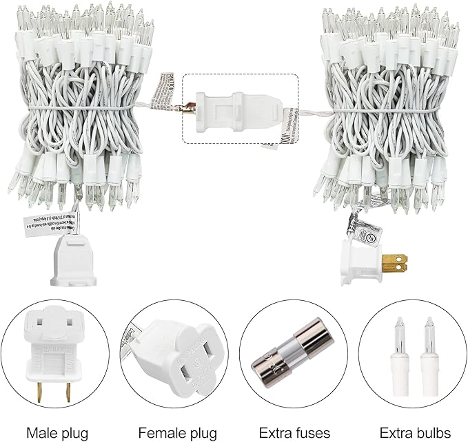 LIDORE Super Bright Clear Mini Christmas Tree String Lights, Gift for Decoration, 21.45FT 100 Count Bulbs with White Cord, UL Listed Indoor Outdoor Lighting for Holiday (White Cable, 1-Pack)