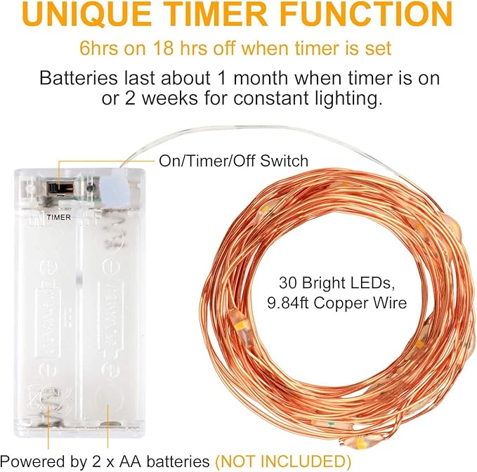 innotree 6 Pack LED Fairy String Lights Battery Operated with Timer, 10Ft 30LEDs Battery Powered Copper Wire Mini Firefly Twinkle Lights for Bedroom, Christmas, Wedding, Party Decoration, Warm White