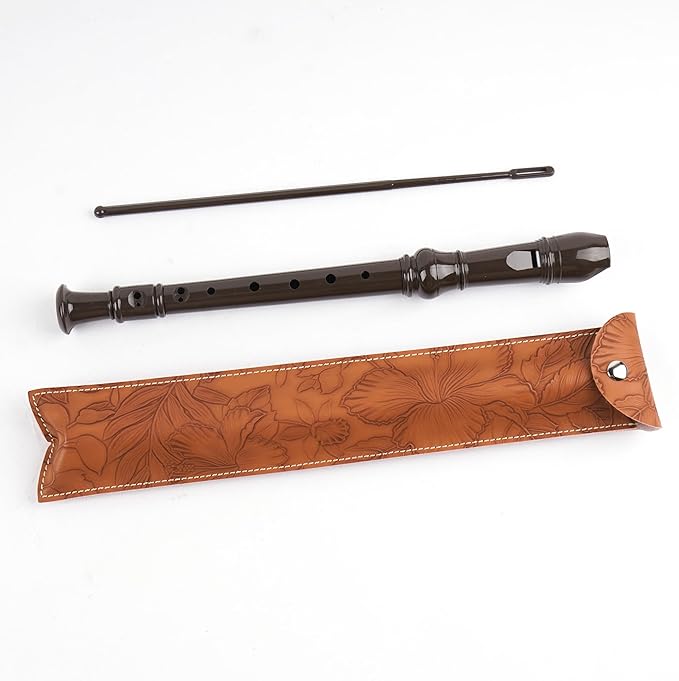 Recorder Instrument for Beginner Kids Adults,8-Hole Soprano Descant Recorder Music Flute with with Cleaning Rod & Leather Case For School Student Home Entertainment(2-Carved Light Brown)