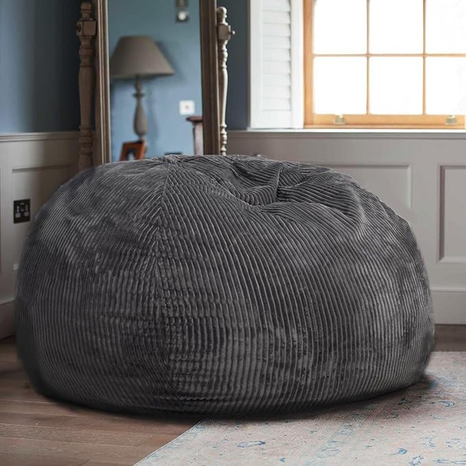 2 Pcs Classic Bean Bag Chair, with Faux Rabbit Fur Cover for Teens and Kids, Memory Foam Bean Bag Chairs, Ultra Soft Faux Fur Fabric, 2.5 feet Round Fluffy Bean Bag Sofa