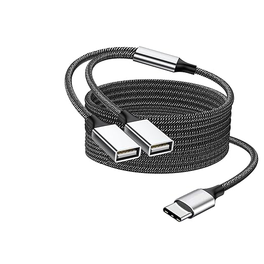 Fidioto USB C to Double USB Cable Splitter 6.6Ft, Type C to Two Type A Adapter for Laptop,Tablet, Telephone,Flash Disk Drive, Gaming Consoles