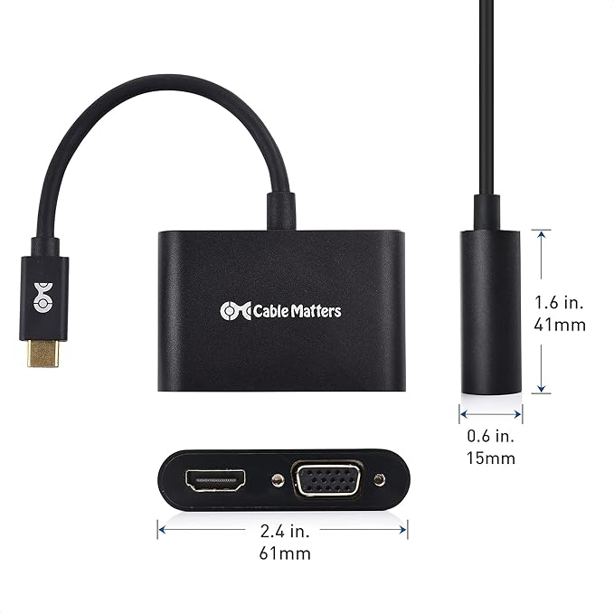 Cable Matters Aluminum USB C to HDMI VGA Adapter for Surface Pro 7, MacBook Pro, Dell XPS 13, and More - Thunderbolt 4 / USB4 / Thunderbolt 3 Port Compatible