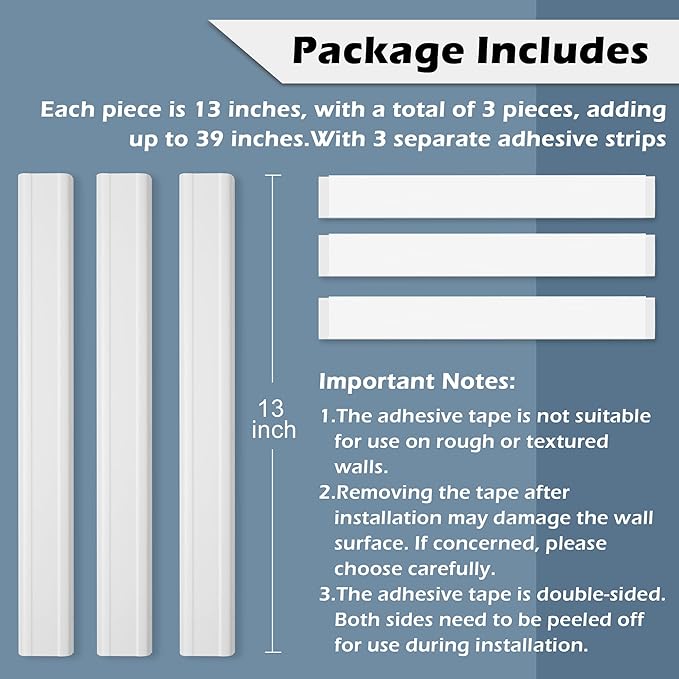 TV Cord Hider - 39in(3xL13in) Cord Covers for Wall Mounted TV Cable Hider Wall Kit | Wire Hiders for TV on Wall, Wire Covers for Cords, Cable Concealer Hide Cords, 1.5" W*0.75" H, Black