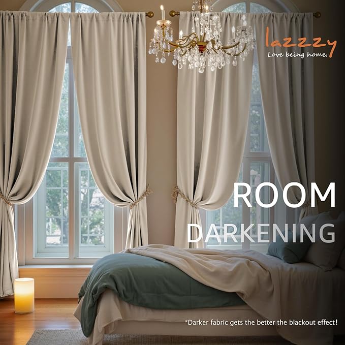 Lazzzy Velvet Blackout Curtains Thermal Insulated Room Window Drapes Super Soft Luxury Curtains for Living Room Bedroom Rod Pocket 2 Panels, Beige, 42" W x 96" L