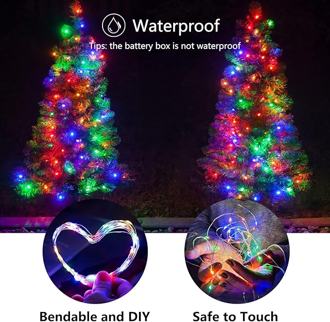 Minetom Fairy Lights Battery Operated, 5 Pack 7 FT 20 LED String Lights with Timer, Waterproof Silver Wire Fairy Lights for Bedroom Christmas Home Party Wedding Decorations, Multicolor