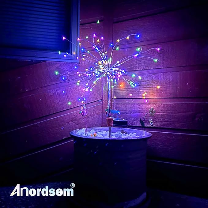Anordsem Solar Lights Outdoor Decorative: Bendable Copper Wire with 120 LED Firework Beads - Waterproof DIY Colorful Fun Decorating Yard Garden Patio - Christmas Gifts for Homeowner Over 30