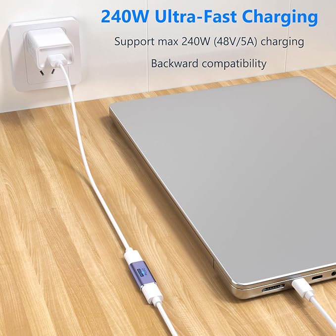 Vanjua 3 Pack USB C Coupler, USB Type C Female to Female Adapter Extender Compatible with Thunderbolt 4/3 Support up to 240W Charging, 40Gbps Data Transfer and 8K@60Hz Video