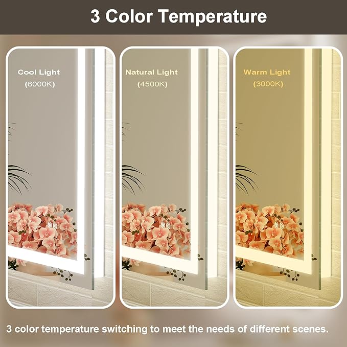 55x30 LED Bathroom Mirror with Lights, Brighter Backlit + Front Lit, Tempered Glass, Dimmable, Multiple Light Modes, Anti-Fog Lighted Bathroom Vanity Mirror for Wall, Memory Function