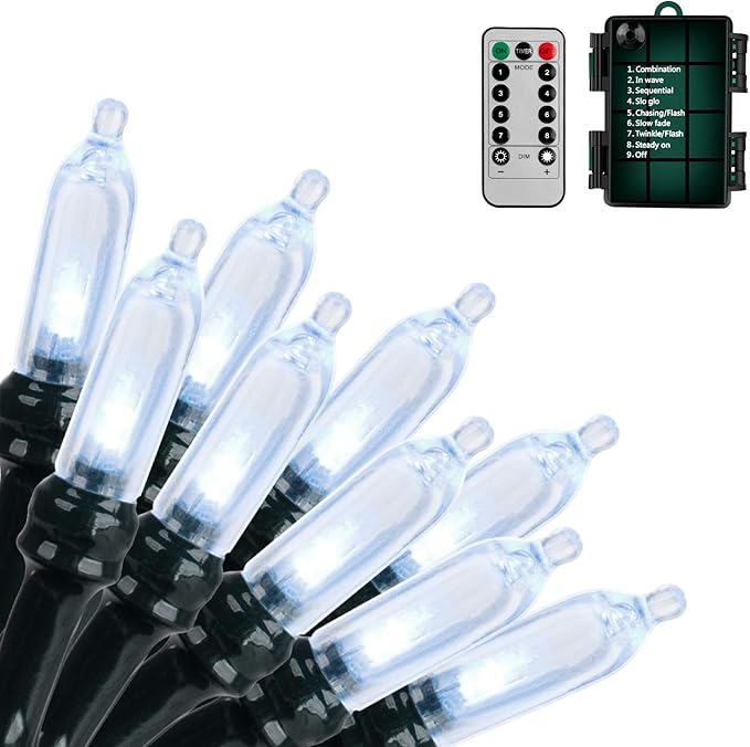 Christmas Lights, Battery Operated String Lights 18ft 50 LED Mini String Lights, Waterproof Lights with Remote Timer 8 Modes, Indoor Outdoor Garden Party Wedding Xmas Tree Decoration, Cool White