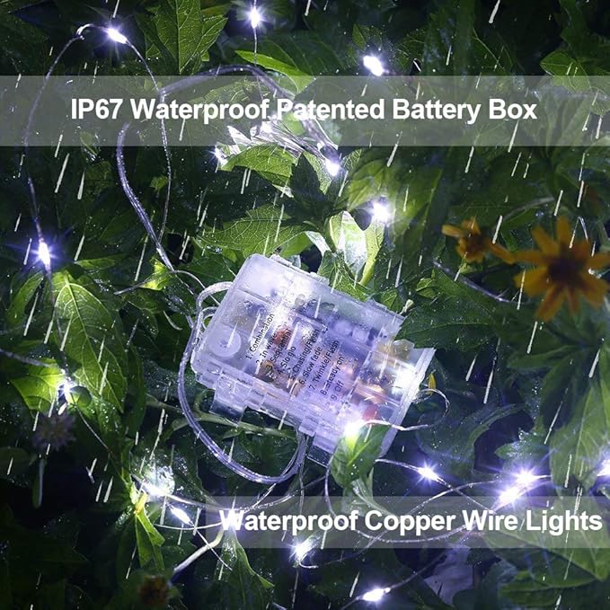 MUMUXI 2 Pack 33ft Remote Control Fairy Lights Battery Operated String Lights with Timer, 100 Twinkle LED for Outdoor, Waterproof Silver Wire Firefly Lights, Cool White