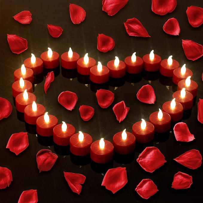 LED Tea Lights Candles- 50PACK Red Flameless Candles Realistic and Bright Flickering Long Lasting 200Hours for Holiday Celebration,Party, Home Decoration,Battery Operated